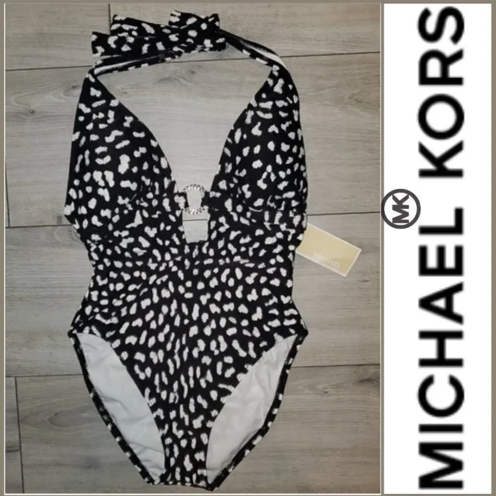 Michael Kors Sz 8 Black & White Deep One Piece